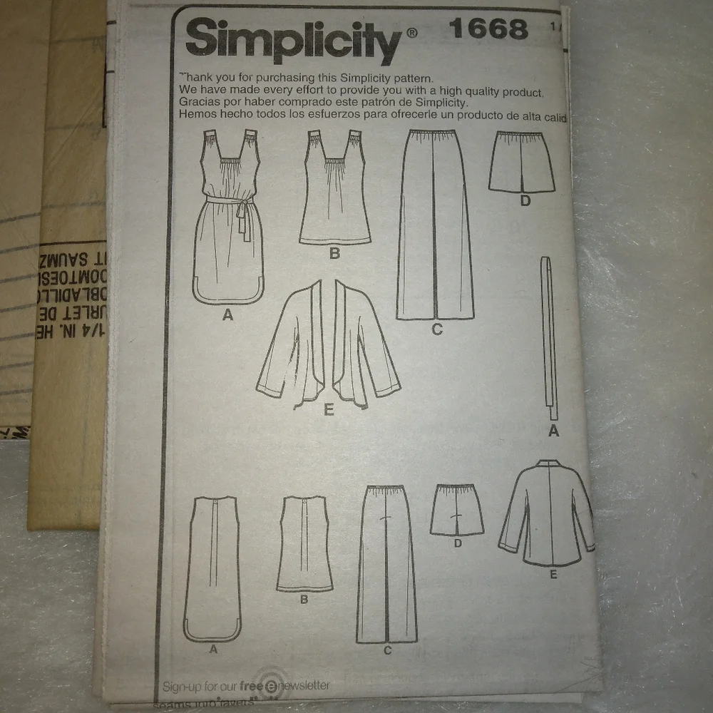 SIMPLICITY 1668 Sz XXS-XXL Easy-to-sew Jacket Dress Top Pants Shorts